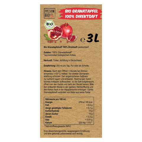 Bio Granatapfel Direktsaft 3 Liter Box