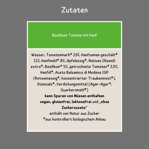 Bio Brotaufstrich Basilikum Tomate mit Hanf 6 x 135 g