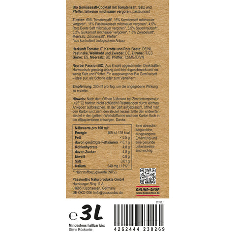Bio Gemüse Saft (3L Bag-in-Box)