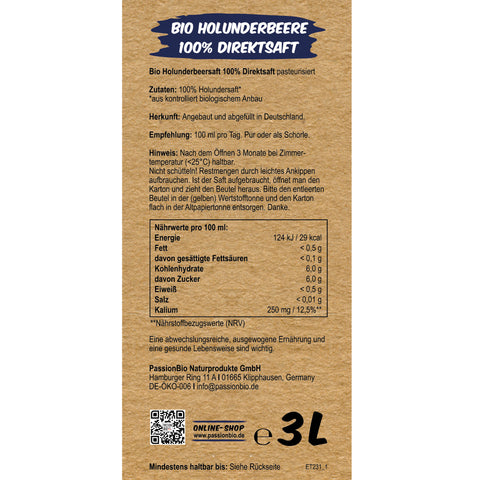 Bio Holunder Direktsaft 3 Liter Box
