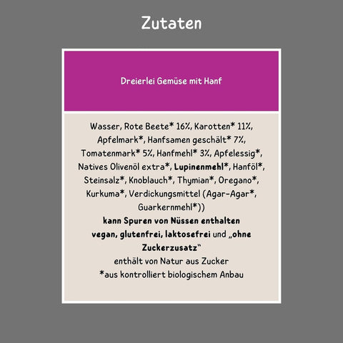 Vegannett Dreierlei Gemüse mit anf Zutaten